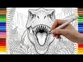 T-Rex Coloring Page with Detailed Line Art - Jurassic Park Landscape COLORING PAGE