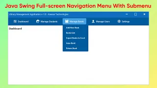Java Swing Dashboard Navigation Menu with Submenu Items Java Swing UI Design