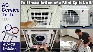 Full Installation of an Inverter Minisplit Heat Pump with Indoor Ceiling Cassette