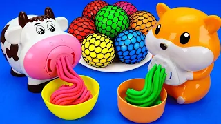 Satisfying Video l How to Make Playdoh Noddles with Rainbow Stress Balls Cutting ASMR