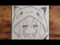 How to Draw Anime Girl Easy Sketch Tutorial step by step Cute Anime girl with Pikachu Hoodie