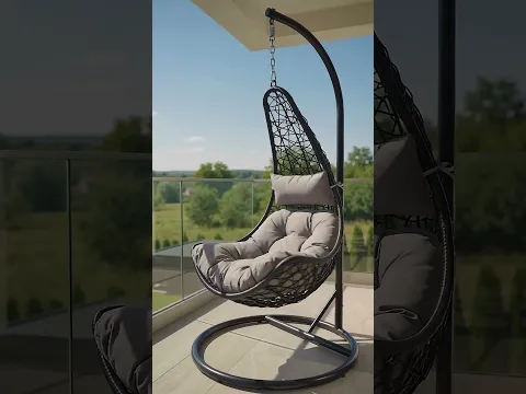Lëkundëse, metal/ratan PE, strukture e zeze, shilte gri e erret, kosh L126xW83xD70 cm , H200 cm