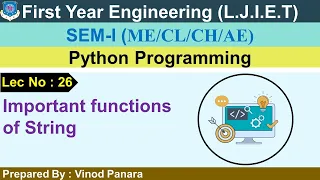Lec-26 - Important functions of string Python Programming First Year Engineering