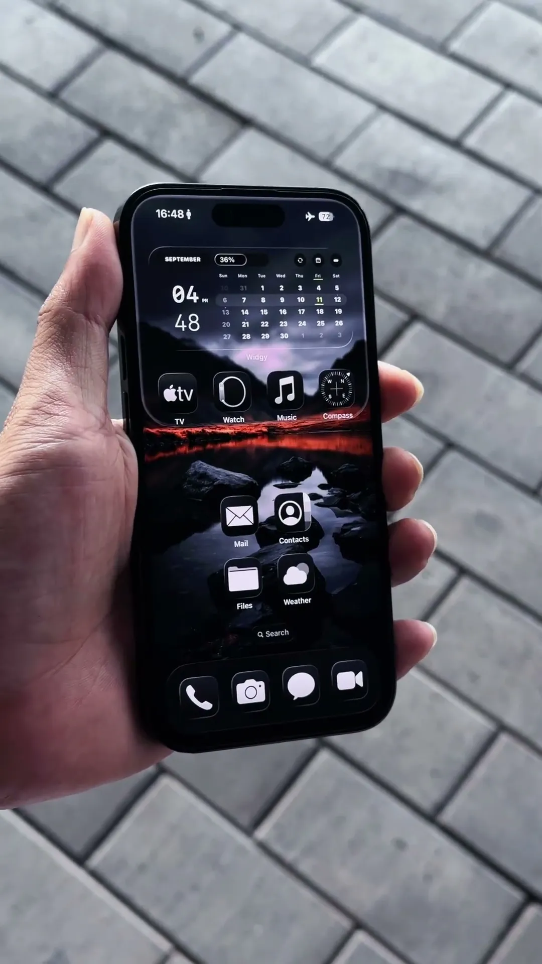 Liquid Glass Lake and Rocks iPhone Setup Preview