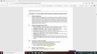 Simple Python program to display message on screen Programming with Python 22616 Practical 2