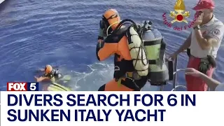 Deep seas and tight spaces impede search for 6 missing after yacht sinks off Sicily