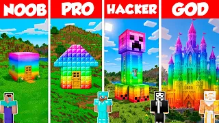 Rainbow House Build Battle Challenge - Noob vs Pro vs Hacker vs God - Minecraft Animation