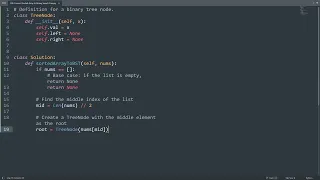 Leetcode 108 Convert Sorted Array to Binary Search Tree in Python Python Leetcode Tutorial