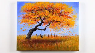Autumn Tree Landscape Painting Acrylic Painting Autumn Tree Painting for Beginners