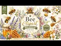 Bee Clipart Bundle PNG Transparent Whimsical Floral Botanical Illustrations Commercial Use
