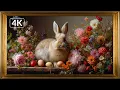 Easter Bunny Painting in Gold Frame 3 Hours 4K TV Art Screensaver