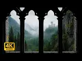 Lagu 4K Rainy Medieval Castle Window View - Cozy Thunderstorm Sounds - Ambience for Reading