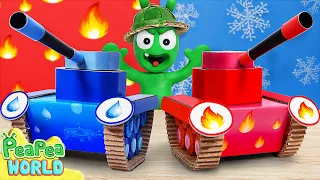 Water Vs Fire Elements Tank Toy Battle Funny Cartoon For Kids Pea Pea World Channel 
