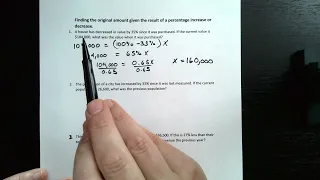 Finding the Original Amount given the Result of a Percentage Increase or Decrease