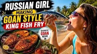 Russian Girl Making Goan Style King Fish Fry 🐟🔥 | Indian Street Food