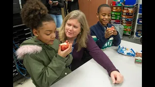 Students staff enjoying first taste of Breakfast in the Classroom program