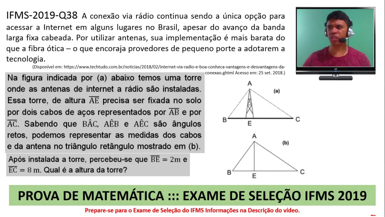 Relações Métricas dos Triângulos #IFMS 2019 Q38 Prova de Matemática Exame de Seleção