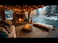 This Gentle Snowfall, Firepit Crackle \u0026 Nature Sounds Is Winter Riverside Porch