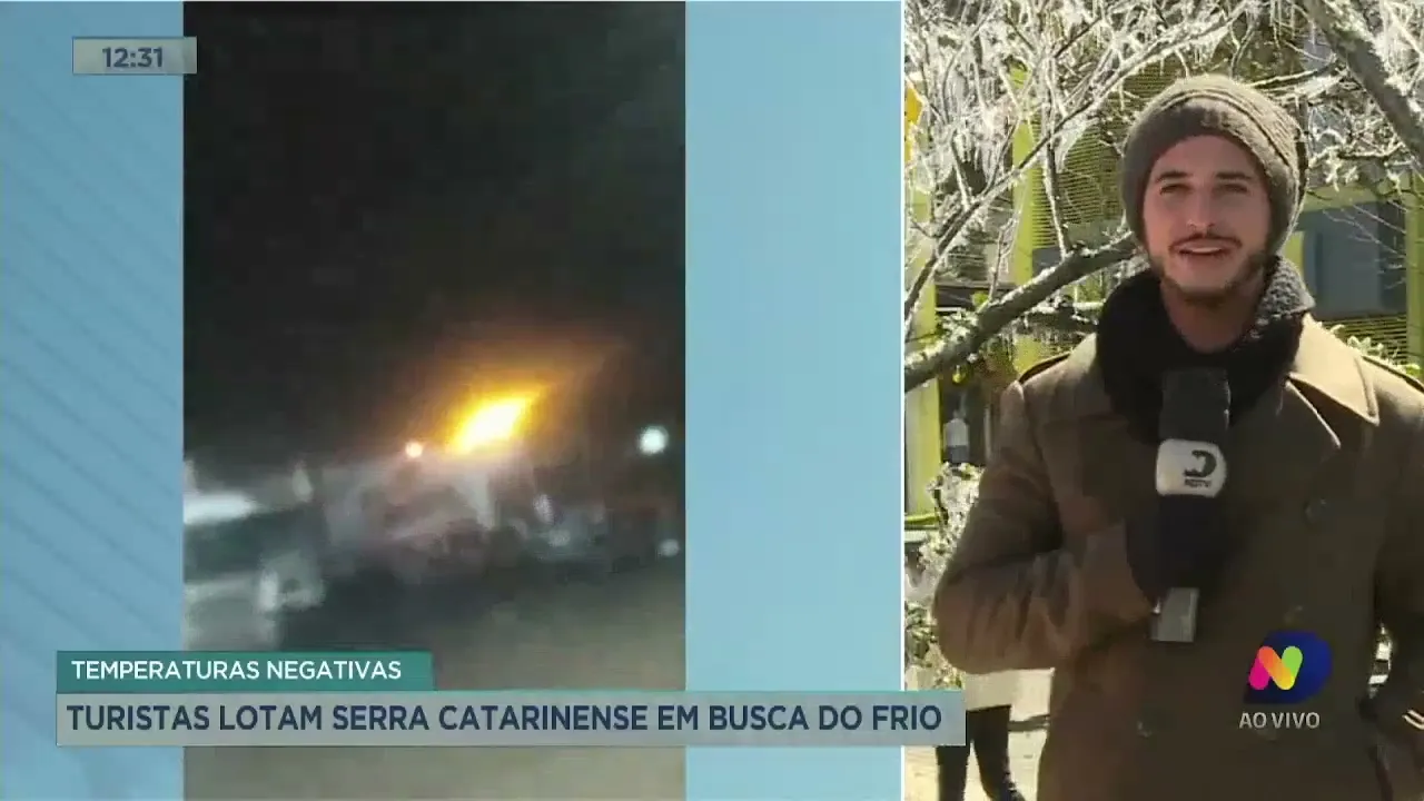 Temperaturas negativas: turistas lotam Serra catarinense em busca do frio