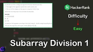 Subarray Division 1 Problem in Java Hacker Rank Interview Preparation 1 Month Preparation Kit