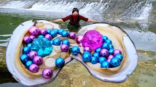 😱Pry open the giant clam, which is pregnant with super large and charming colored pearls, beautiful