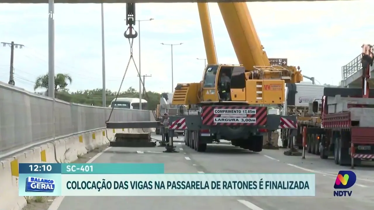SC-401 Ratones: última etapa concluída na instalação das gigantes vigas da passarela