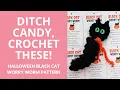 Swap Candy for Crochet Black Cat Worry Worm Pattern for Halloween Treats