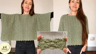 Poncho Malva: 2 rectángulos! Para todos los talles, tutorial paso a paso en punto abanicos 🥰