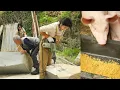 Healing Stone Art Hand-Carving a Piglet Water Trough from a Rock