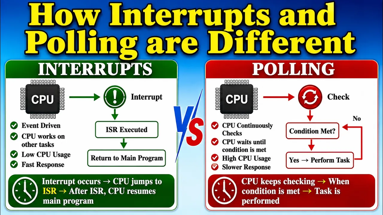 Interrupts vs Polling | interrupts | Polling |Differences between Interrupt and polling