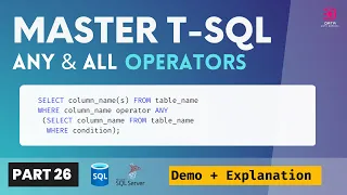 26 Transact-SQL ANY ALL Operators SQL Server Subqueries with ANY ALL Operators