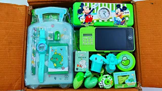 Unboxing Precious Green Stationery 📚, Pencil box, Eraser, Light Projector, Sharpener, Stationery kit