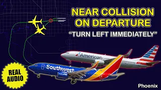Near COLLISION shortly after takeoff American and Southwest avoided collision at Phoenix Real ATC