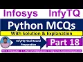 InfyTQ Python MCQs InfyTQ 2013 Python MCQs Solution Explanation 2023 Batch Part-18