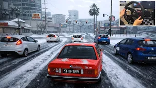 BeamNG winter drift in 100hp BMW E30 until crash