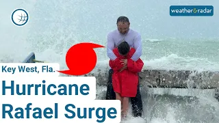 Key West Residents Brave Big Waves as Major Hurricane Rafael Skirts Florida
