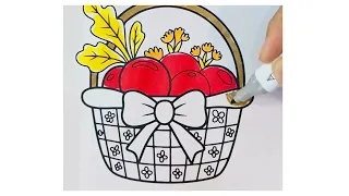 Cozy Fall Coloring ASMR Basket Of Apples Autumn Leaves Apples Fallvibes Cozycoloring 