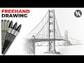 GOLDEN GATE Bridge San Francisco Freehand Architecture Drawing Speedpainting Timelapse U 4K