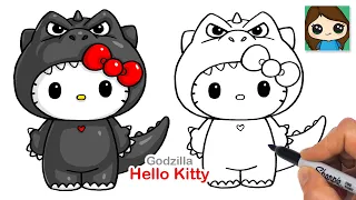 How to Draw Godzilla Hello Kitty | Sanrio Cute Drawing