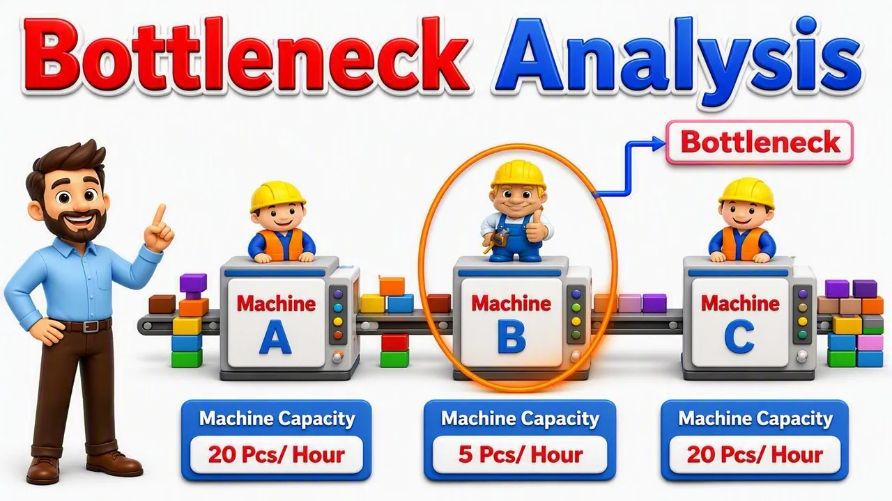 What is Bottleneck Analysis in Lean manufacturing ? | Bottleneck Analysis in explained with ✅𝐄𝐗𝐀𝐌𝐏𝐋𝐄