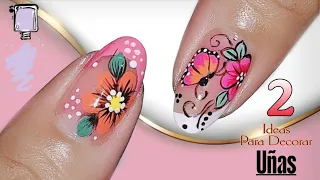 2 IDEAS PARA DECORAR UÑAS CON FLORES Y MARIPOSA / DISEÑO DE UÑAS A MANO ALZADA / DECORACIÓN DE UÑAS