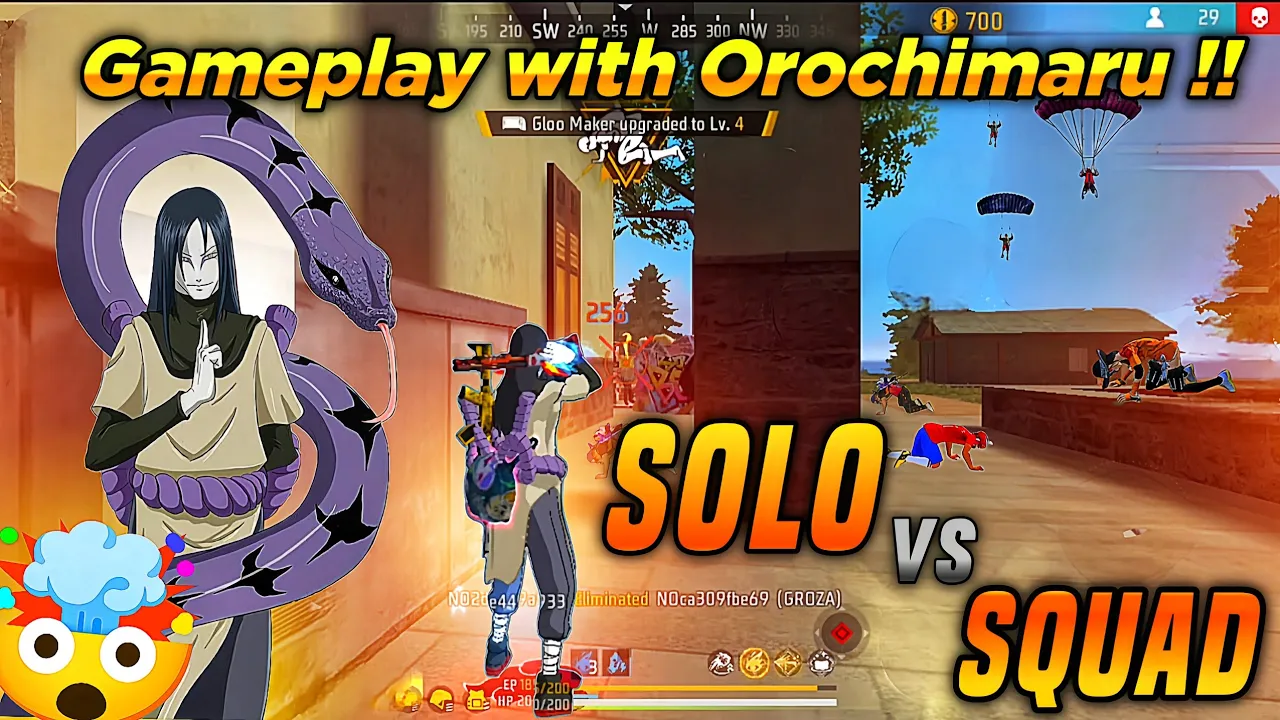 "SOLO VS SQUAD with OROCHIMARU BUNDLE | 16 KILLS + BOOYAH | Free Fire Gameplay"#freefire#solovssquad