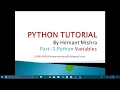Python Variables in Hindi Hemant Mishra Python Tutorial Part 5