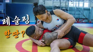 eng sub Bodybuilder Vs female Wrestler