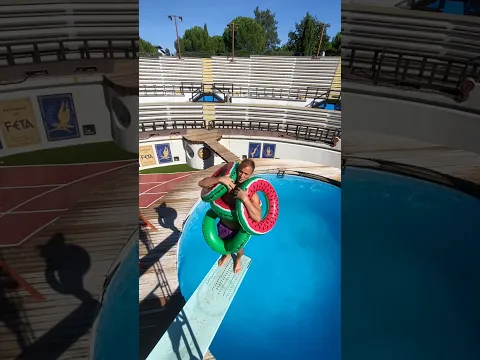 A real diving experiment! 🔥💦 What happens if you jump into the water through 5 inflatable rings?