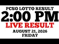 Lotto Result Today 2 00 PM Draw August 21 2026 Friday PCSO LIVE Result