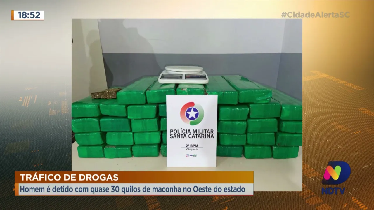 Tráfico de drogas: homem é detido com quase 30 quilos de maconha no Oeste