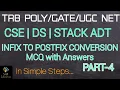DATA STRUCTURE STACK MCQ INFIX TO POSTFIX CONVERSION MCQ with ANSWERS TRB Poly GATE UGC-NET