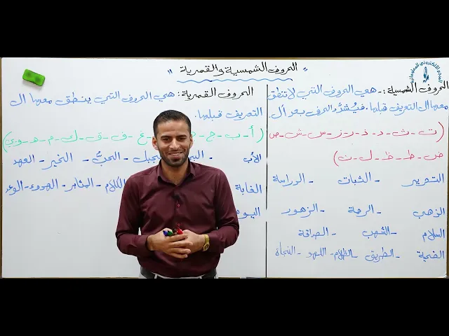 ⁣مادة اللغة العربية للصف الاول متوسط : الحروف الشمسية والقمرية
