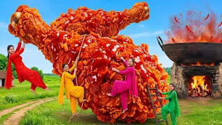 6 Village Girls Make 100 Foot Giant Godzilla Chicken | Make World's Largest KFC Feast